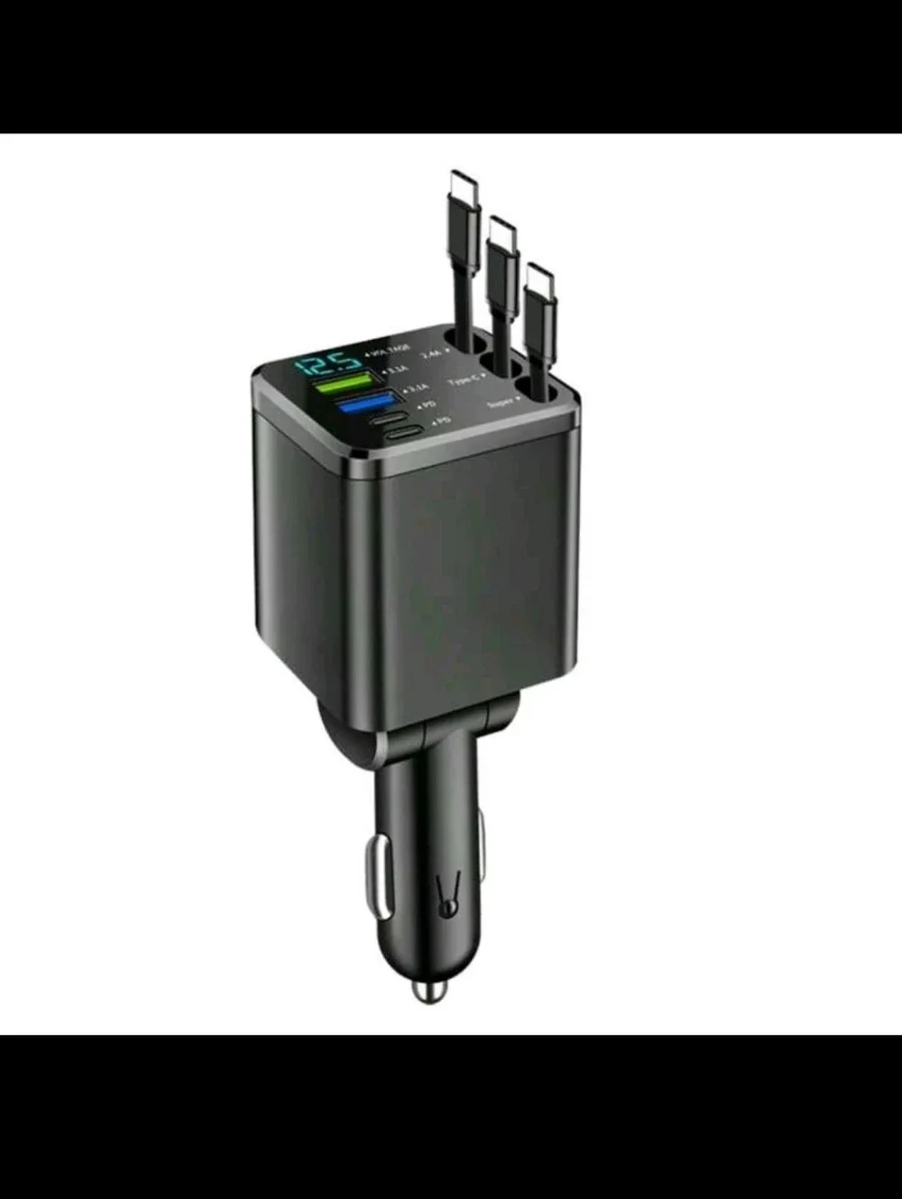 7in 1 Universal Black Car Charger with Multiple USB Ports and Digital Display
